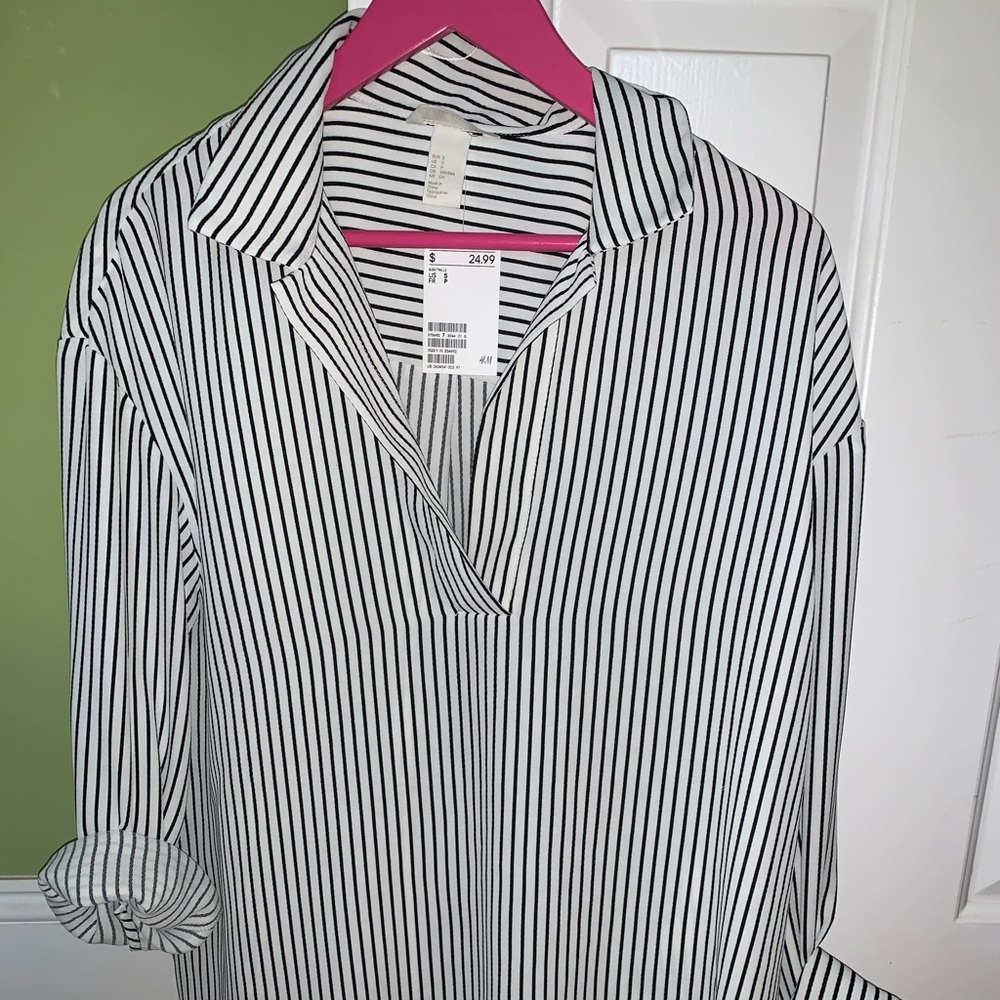 NWT H & M blouse black white stripe over size